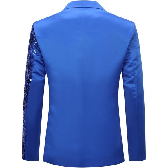 Men's Colorblocking Sequin - Blue Stylish Dinner Tux Dress Blazer Slim Fit Coat - Picture 3 of 6